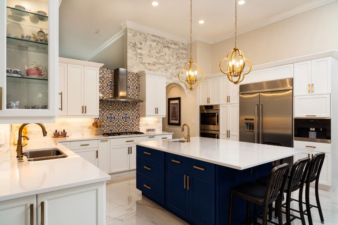 Beautiful luxury home kitchen with white cabinet